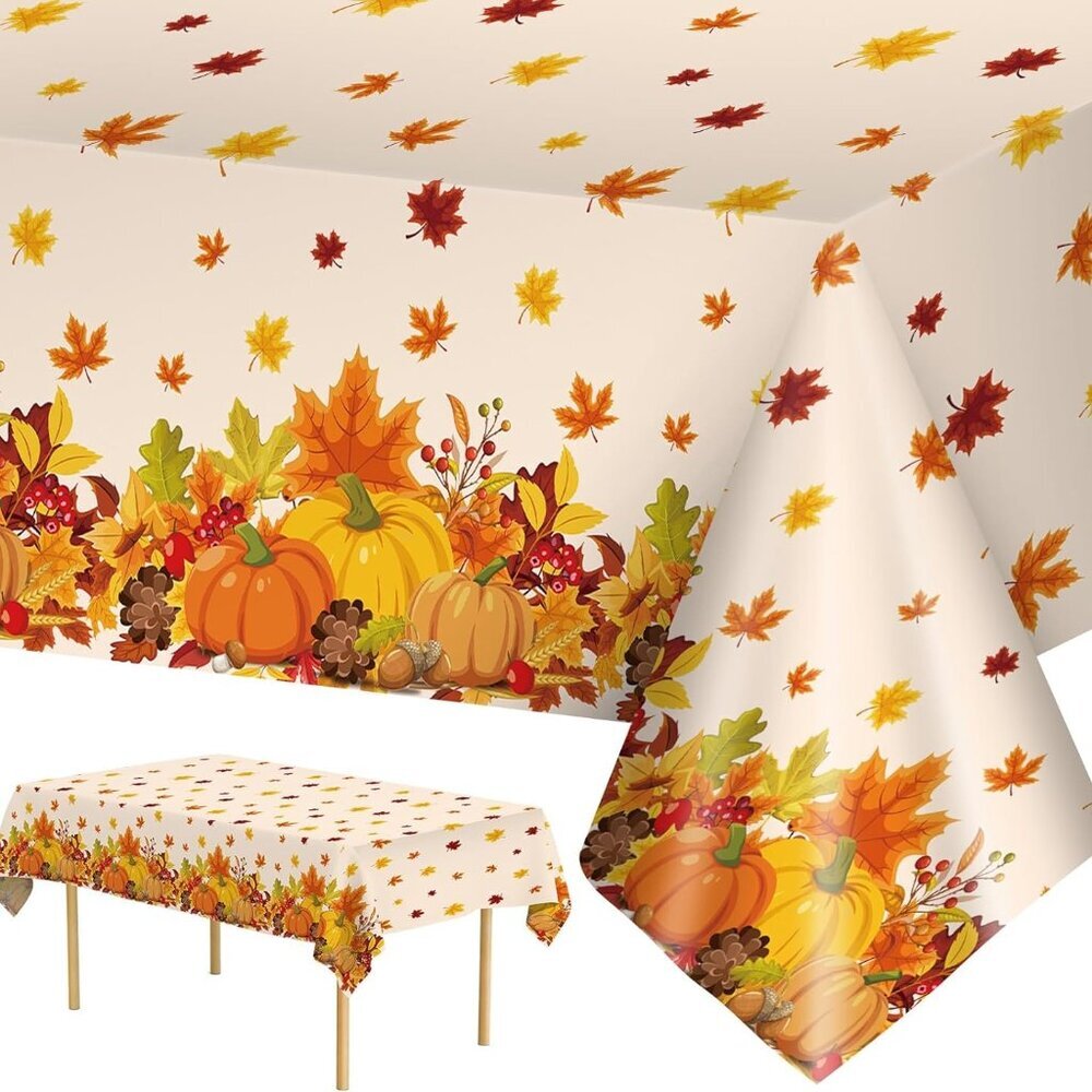 2 Pcs Thanksgiving Tablecloth Plastic - Disposable Fall Table Cloths, Autumn Rec